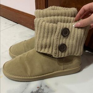 Cozy Tan Knit Button Boots